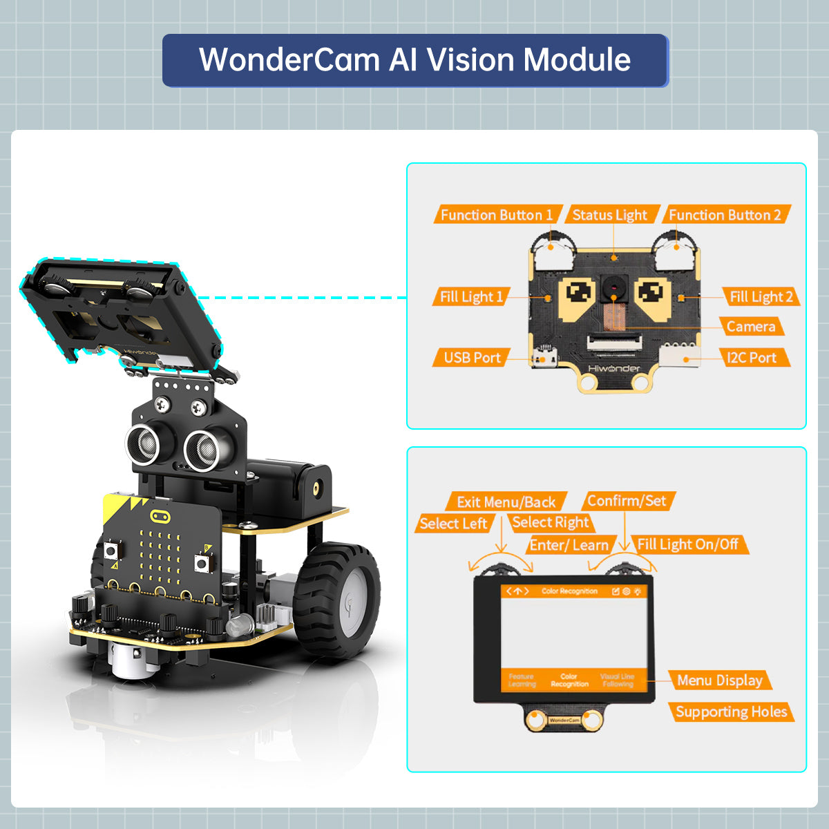 AI Vision Robot Nexbit, micro:bit Programming Educational Robot, Support WonderCam Smart Vision Module